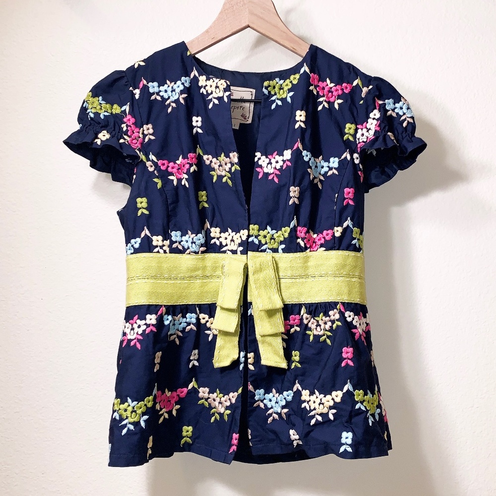 Nanette Lepore Pink Floral Navy Blouse